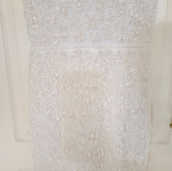 Mac Duggal | Embellished Ruffle Cap Sleeve V-Neck Midi Dress Size 6 Style 10810 - Picture 9 of 17